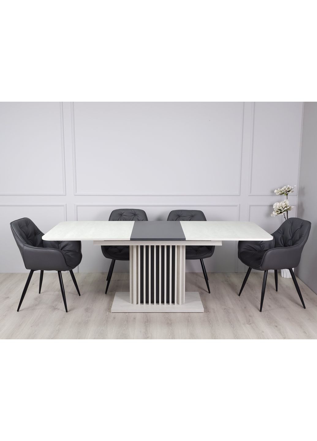 Стіл обідній розкладний CASANDRA S/A MAX 160(210)x90 шовковий камінь / антрацит Intarsio (372178899)