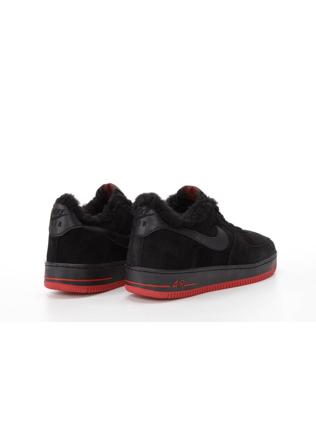 Черные зимние кроссовки зимние мужские nike air force 1 winter low black red fur | найк аир форс 1 низкие черные красные с мехом No Brand