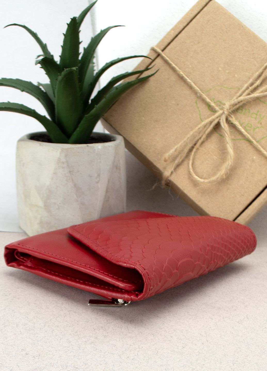 Подарунковий жіночий набір №90: гаманець Sabrina + обкладинка на паспорт (червоний пітон) HandyCover (283323778)