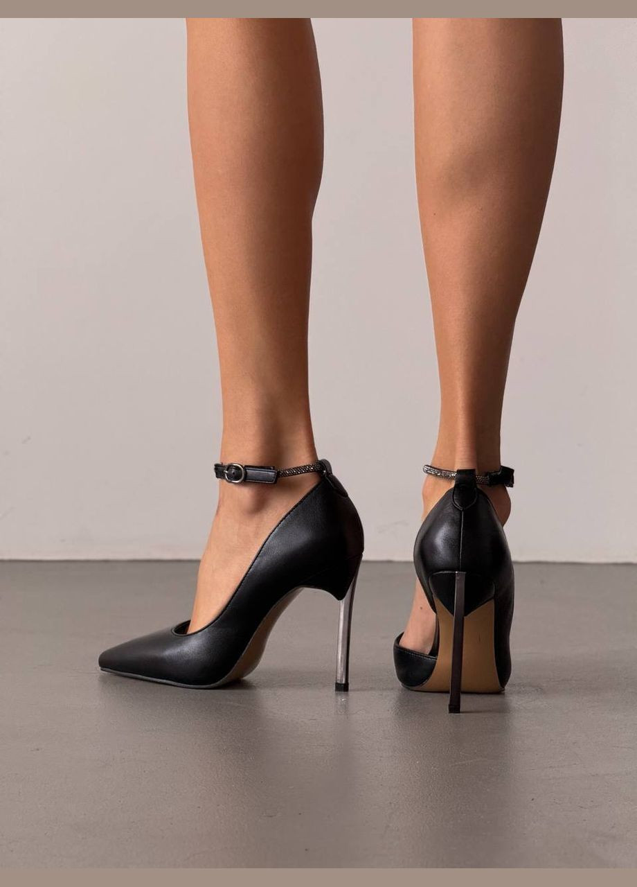 No Brand Женские стильные туфли на шпильке с ремешком эко кожа черные лодочки черный з искусственная кожа, — демисезон (322594945)