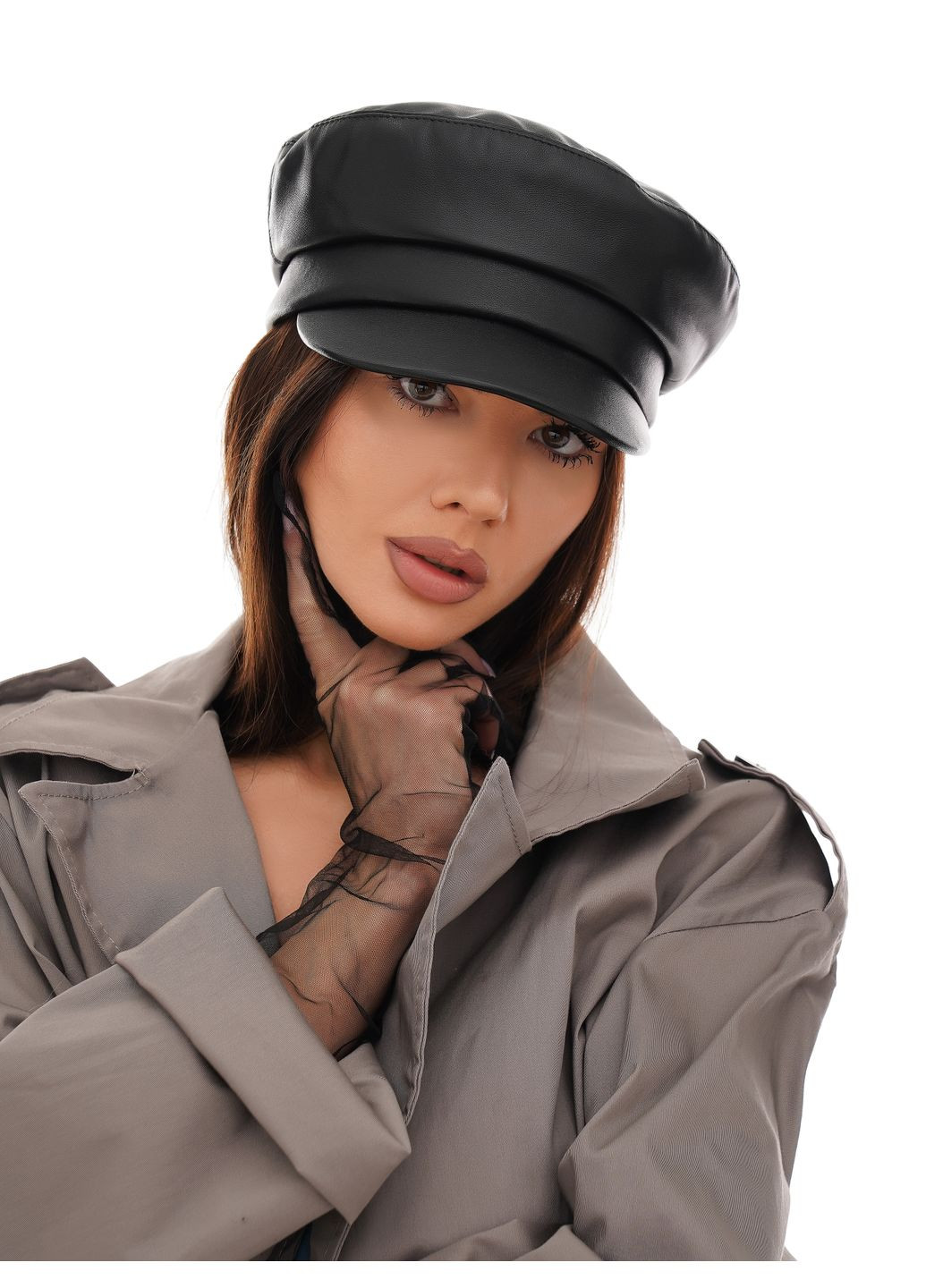 Женская кепка-фуражка, кожаная, чёрная — эффектный акцент в любом образе VECONS Фуражка (321971357)