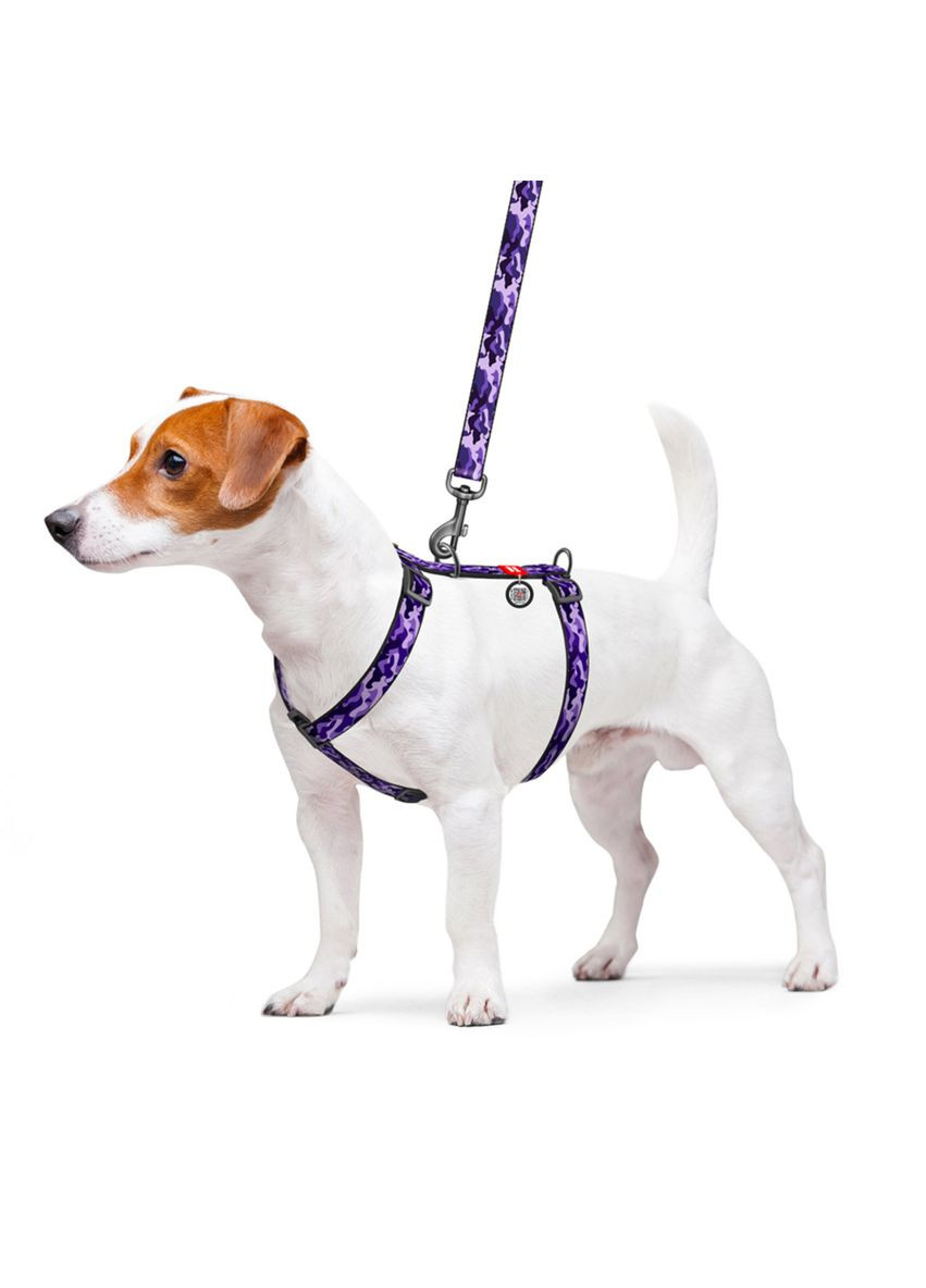 Шлея для собак анатомическая Hобразная Nylon Фиолетовый камо пластиковый фастекс S Ш 15 мм A 30-40 B 30-50 WAUDOG (279564709)