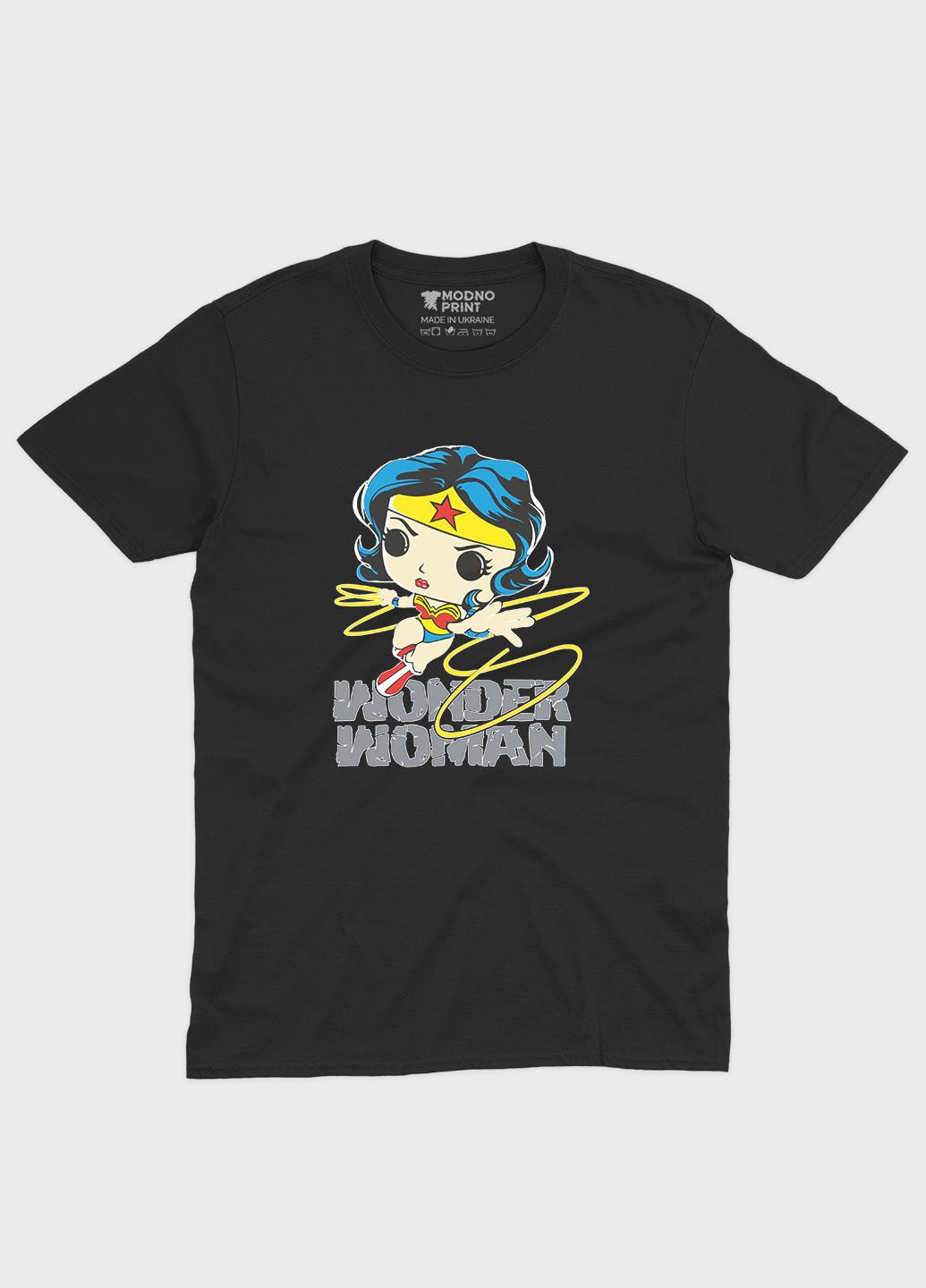 Черная демисезонная футболка для мальчика с принтом супергероя - чудо-женщина (ts001-1-bl-006-006-005-b) Modno