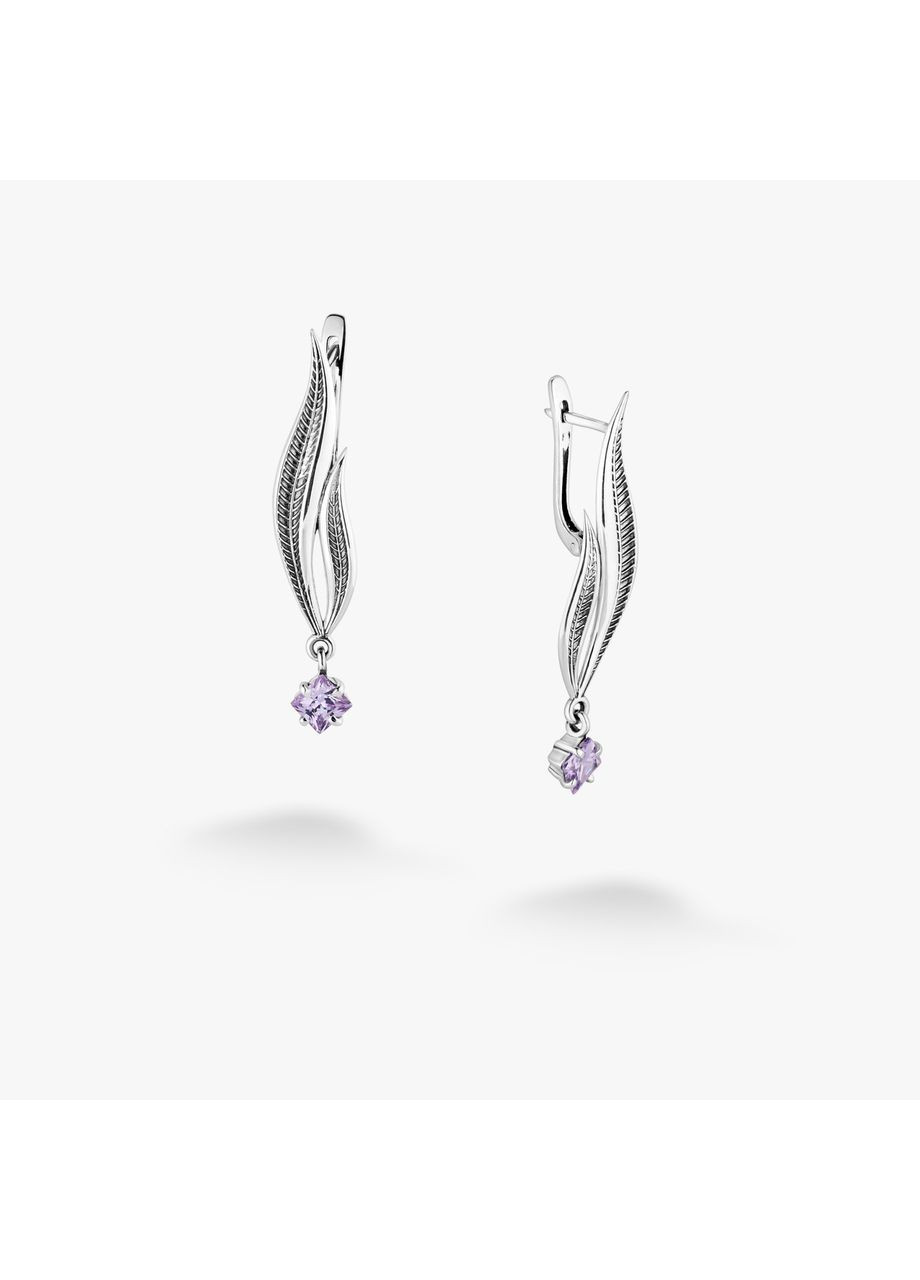 Сережки срібні Вербочка Lavender 925 Zirkon No Brand (364890955)