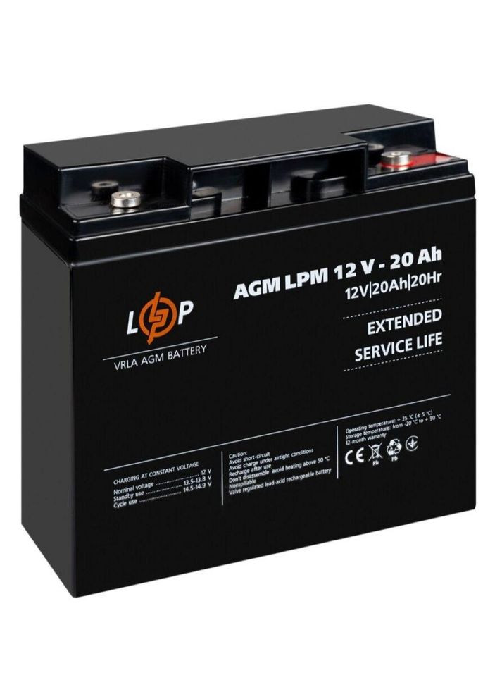 Акумулятор 12 V 20 Ah LPM, кислотний під болтове кріплення М5/Акумуляторна батарея/Акумулятор до джерела AGM (370259601)
