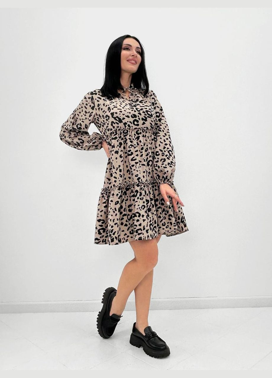 Кофейное легкое женское платье оверсайз Fashion Girl