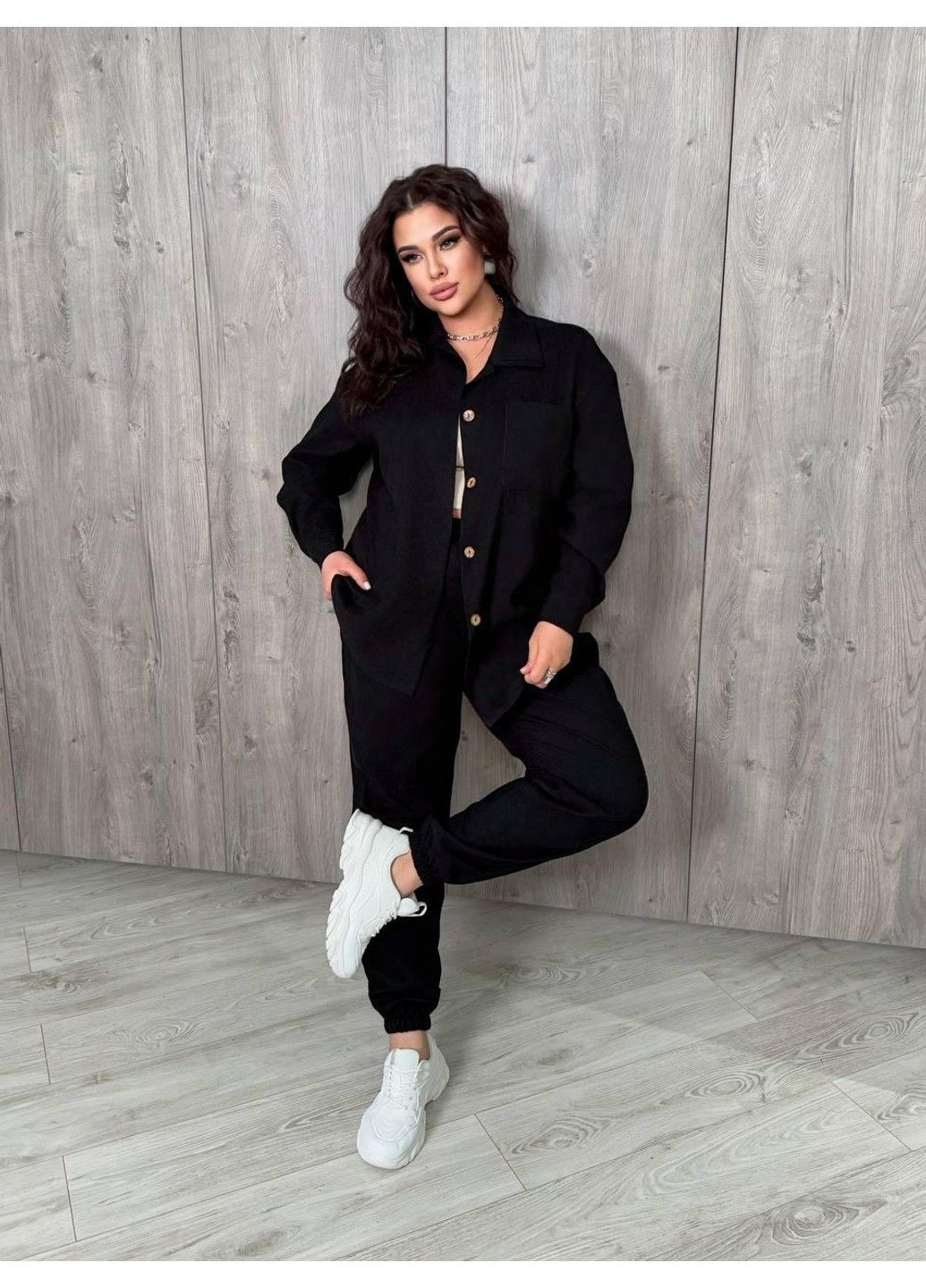 Вельветовий костюм з брюками, мод БРК- 241, чорний, розмір 60-62 No Brand (355469730)