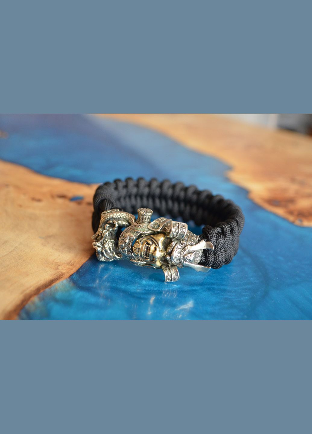 Браслет с Самураем из мельхиора и с маской из латуни плетение Рыбий хвост под заказ + брелок в подарок No Brand (341738902)