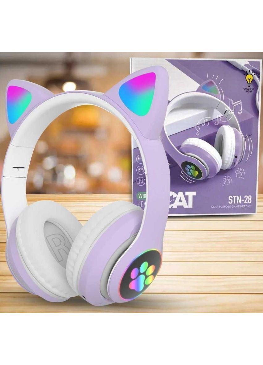 Навушники з котячими вушками STN-28 з LED підсвіткою Фіолетовий (2104618934) No Brand (373004758)