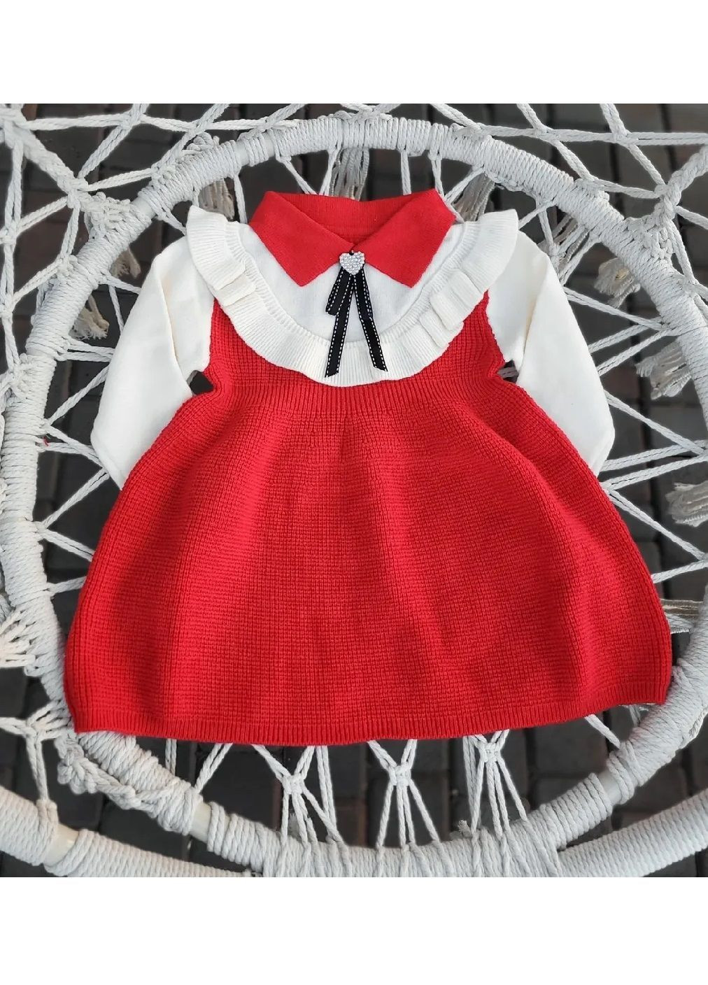 Комбінована святкова повсякденна тепла в'язана трикотажна сукня зі знімним сердечком на шпильці для дівчаток (481841-prob) розмір 100 Unbranded (366991799)