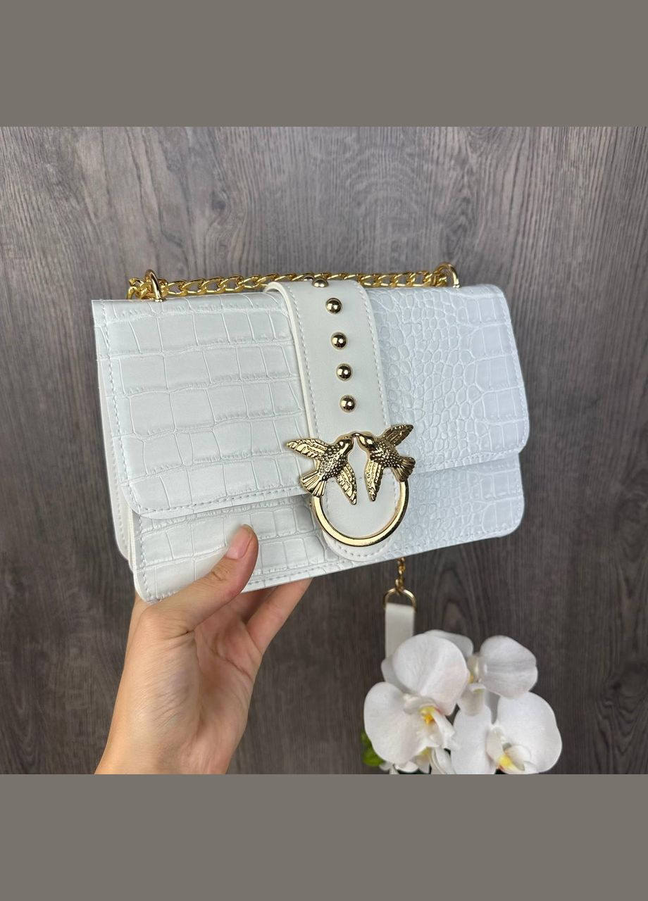 Жіноча міні сумочка клатч екокожа рептилія з птахами біла із золотом (sku_836БГ) No Brand (330576074)