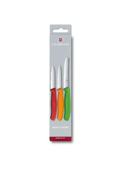 Набір кухонний SwissClassic Paring Set 3 ножа з черв,помар,зел. ручкою (8,8,11см) у подар.упак. для кухні Victorinox комбінований,