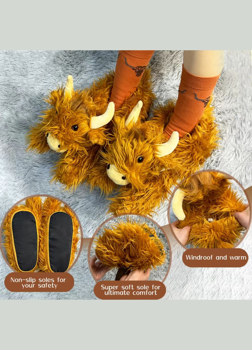 Тапочки домашні м'які, теплі, корова Хайленд No Brand (304057724)