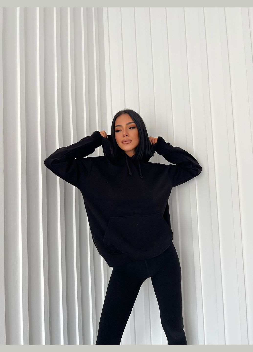 Теплый женский худой с капюшоном без надписей черный You Best (301407562)