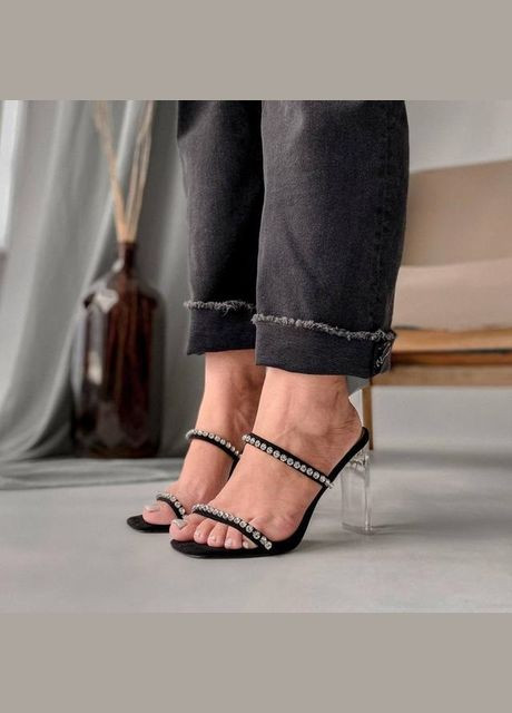 Черные женские мюли на каблуке 1420 черные Kamengsi