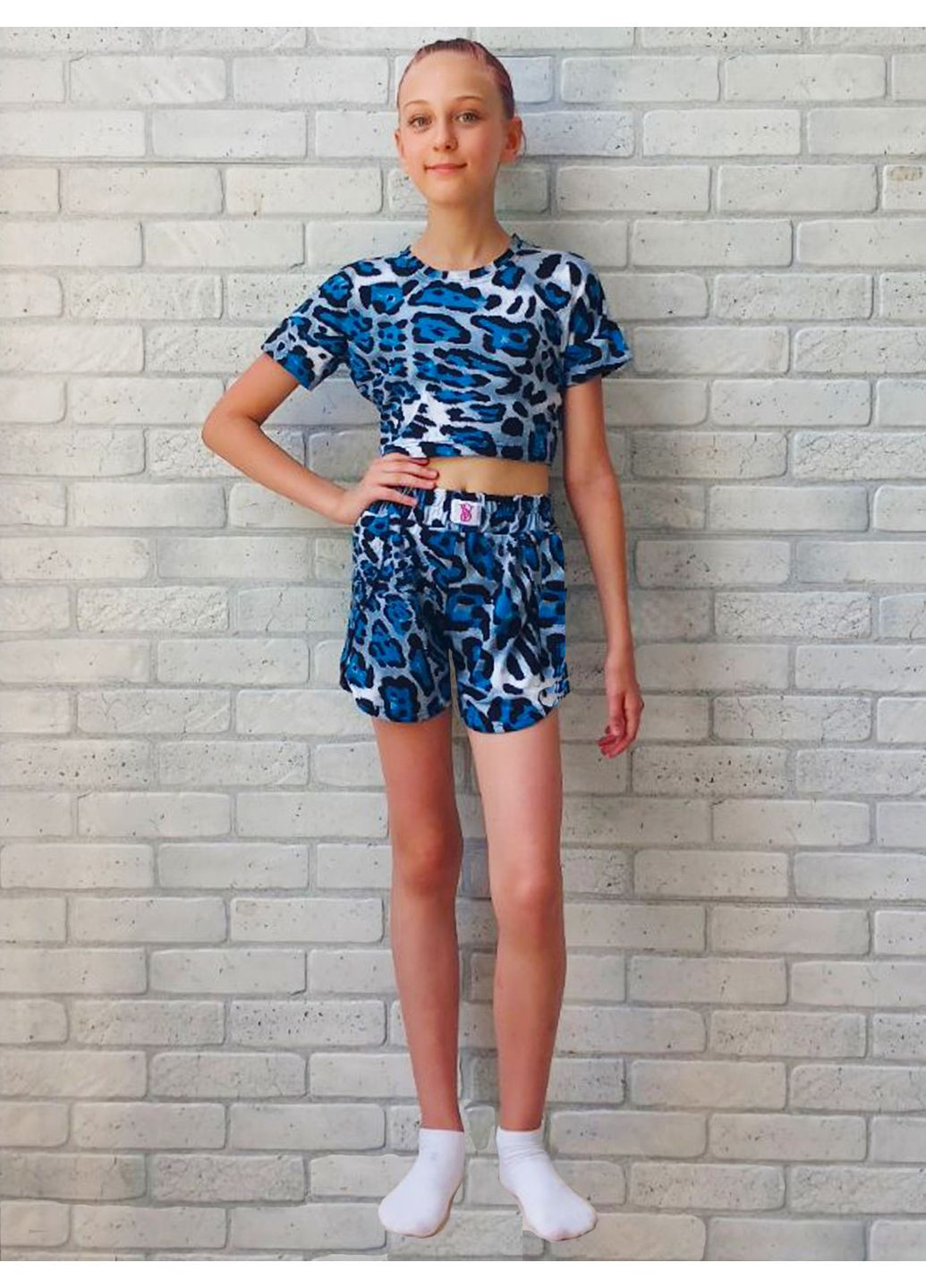 Синий детский костюм летний леопардовый на девочку No Brand