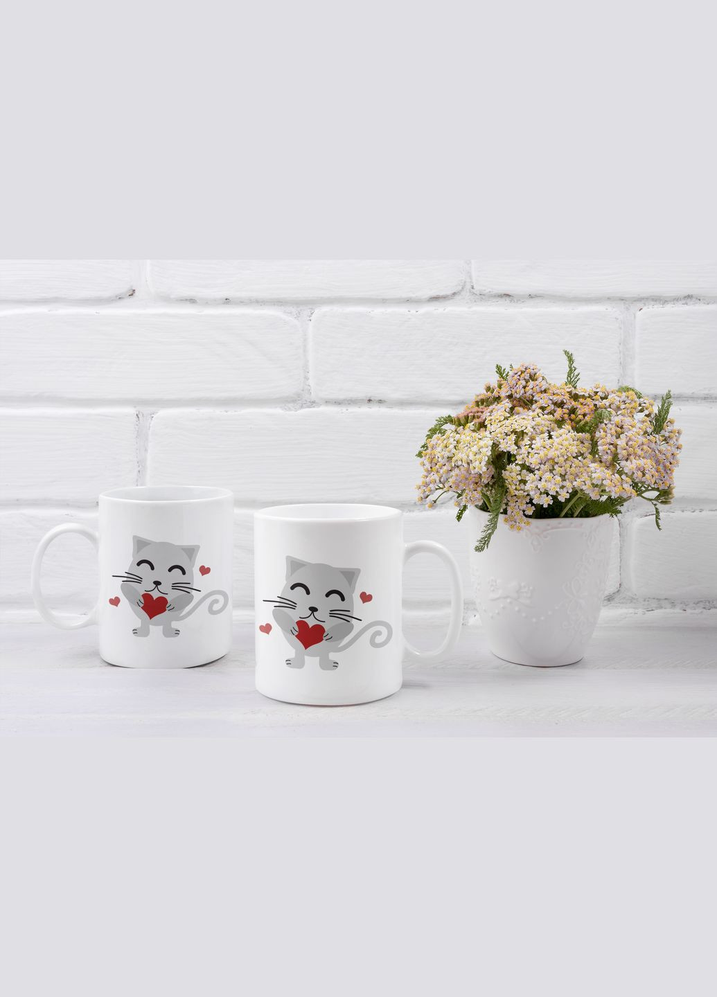 Парные чашки кружки Влюбленный котик сердечко для Влюблённых Белая 330 мл Orca (316259430)