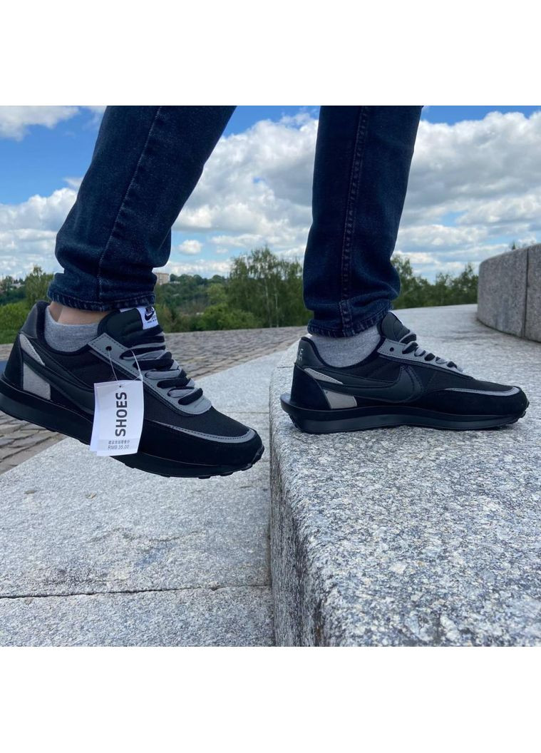 Черные демисезонные кроссовки мужские nike ld waffle sacai black найк No Brand