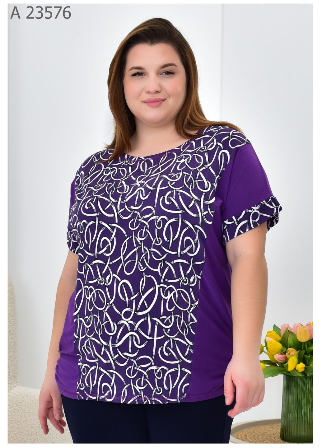 Фіолетова жіноча блузка літня великого розміру SK