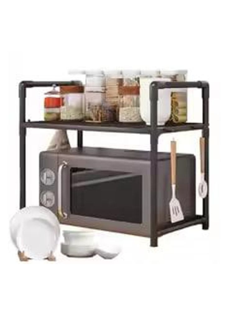 Кухонная полка органайзер под микроволновку с крючками настольная этажерка для бытовой техники No Brand (340458538)