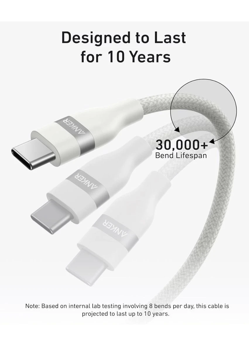 Кабель Nano USB-C Cable 240W 0,9m Flexible Braided Cord Fast Charging for iPhone 12-17 Series - White Anker (356453603)