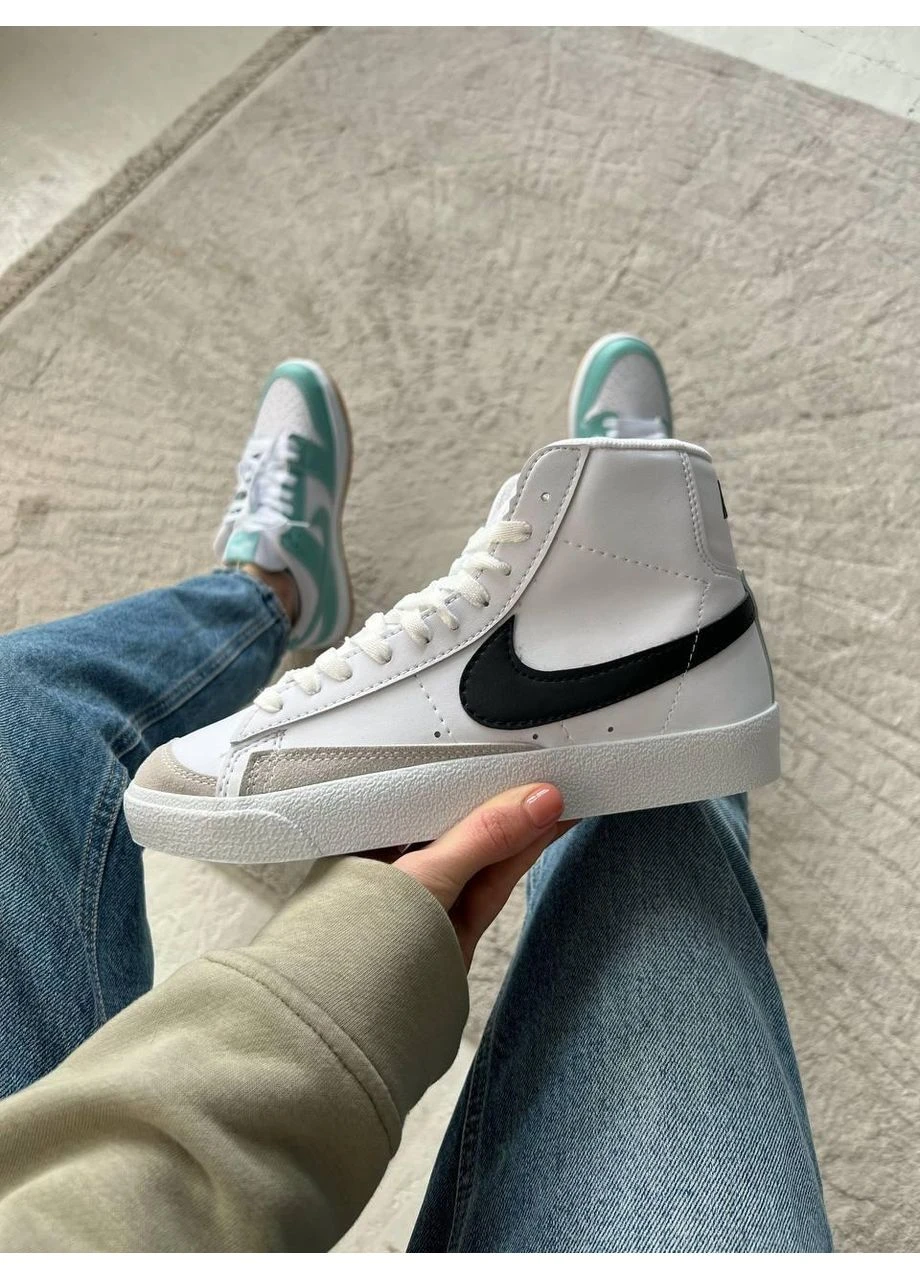 Белые демисезонные кроссовки мужские nike blazer mid white black найк блейзер белые No Brand