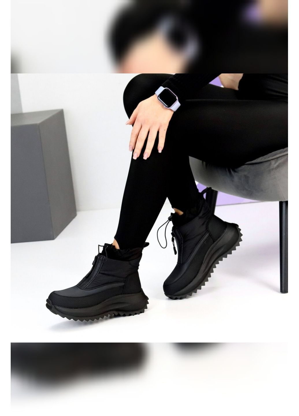 Жіночі чорні термодутики зимові водонепроникні на хутрі для снігу та морозної погоди MD Дутики (369487215)