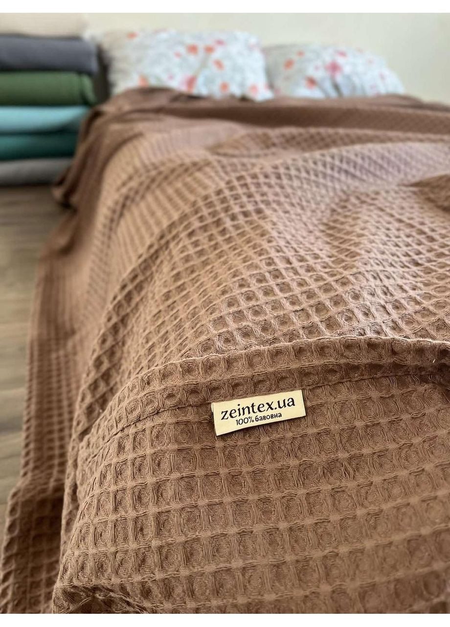 Покрывало Greece вафельное хлопковое коричневого цвета 220х240 см ZEINTEX (315347295)