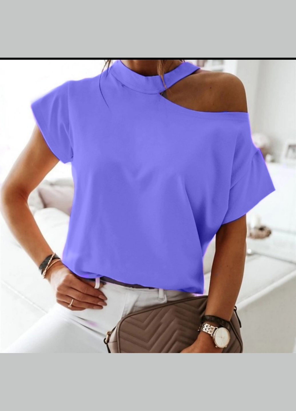 Футболка вільного крою, з відкритим плечем, бавовняна No Brand - (316649512)