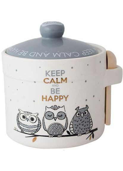 Банка-медівниця керамічна Be Happy Совушки 420мл з ложечкою для меду контейнер для солодощів S&T (368989011)