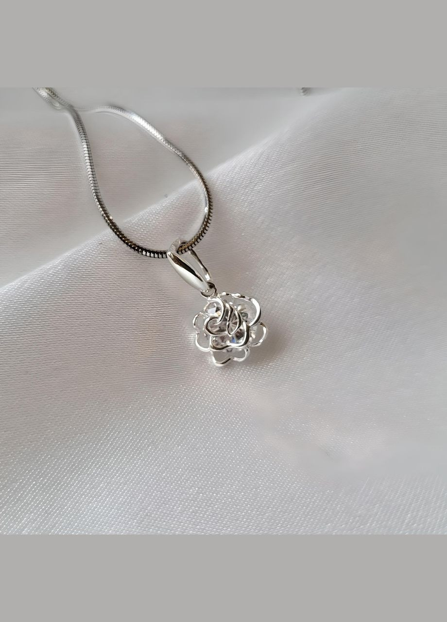 Серебряная подвеска подвес Роза с Белым камнем серебро 925 пробы Родированное 38043р 1.60г No Brand (306742119)