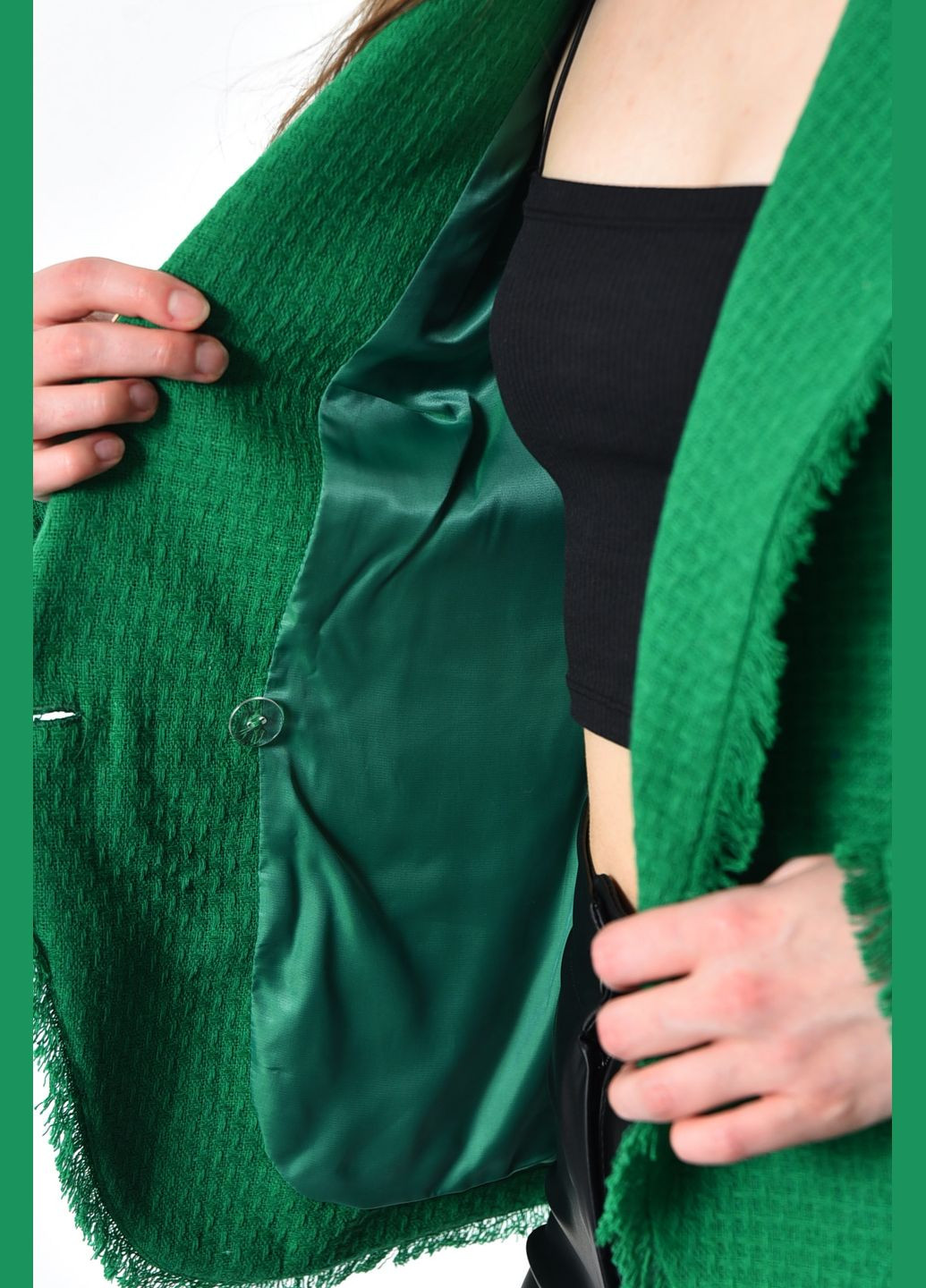 Зеленый женский пиджак женский зеленого цвета Let's Shop с орнаментом - демисезонный