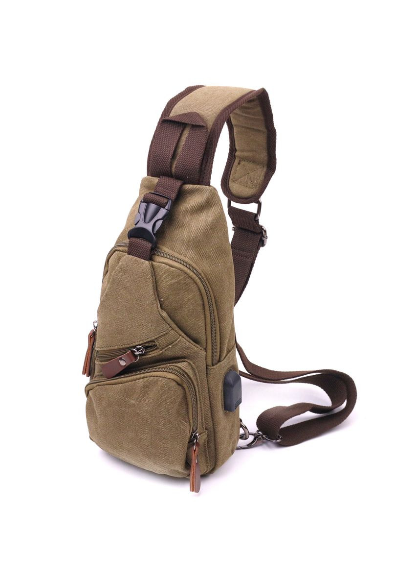 Сумка чоловіча через плече з USB кабелем із щільного текстилю 21223 Оливкова Vintage (302008777)