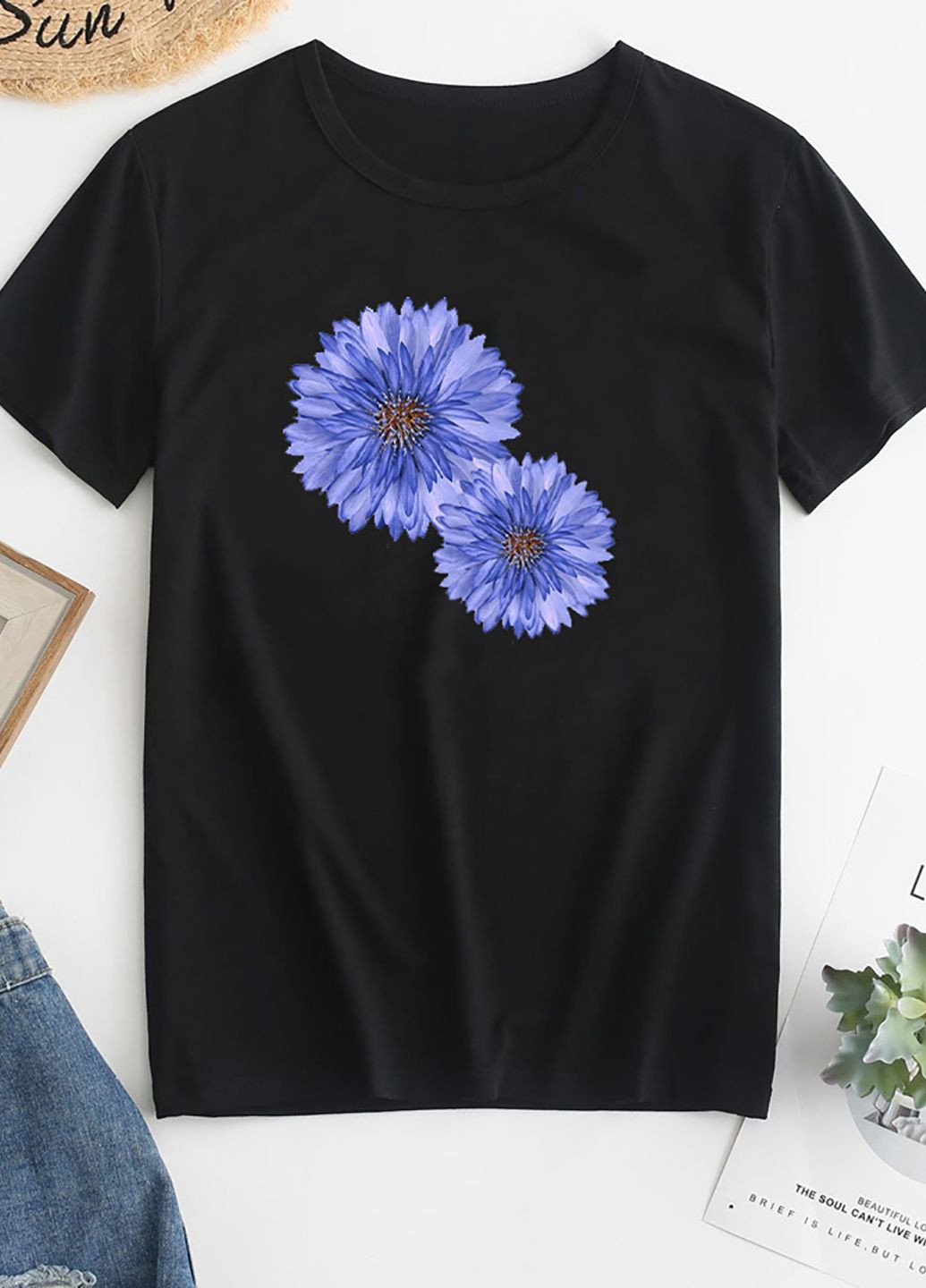 Чорна демісезон футболка жіноча чорна chintz floral Zuzu