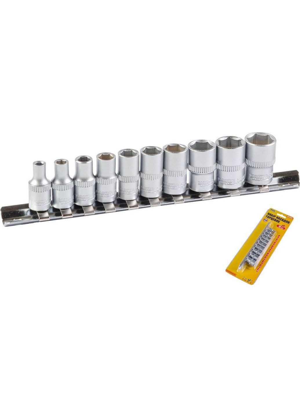 Набір головок торцевих 6-гранних ¼" 4-13 мм L 25 мм CrV 10 шт 78-1410 Mastertool (364120909)