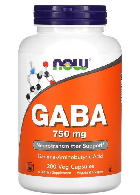 Габа гамма-аміномасляна кислота GABA 750 мг 200 капс Now Foods (357342857)