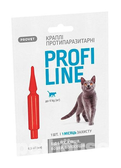 Капли PROFILINE для кошек до 4 кг инсектоакарицид 1 пипетка по 0,5 мл ProVET (356568198)