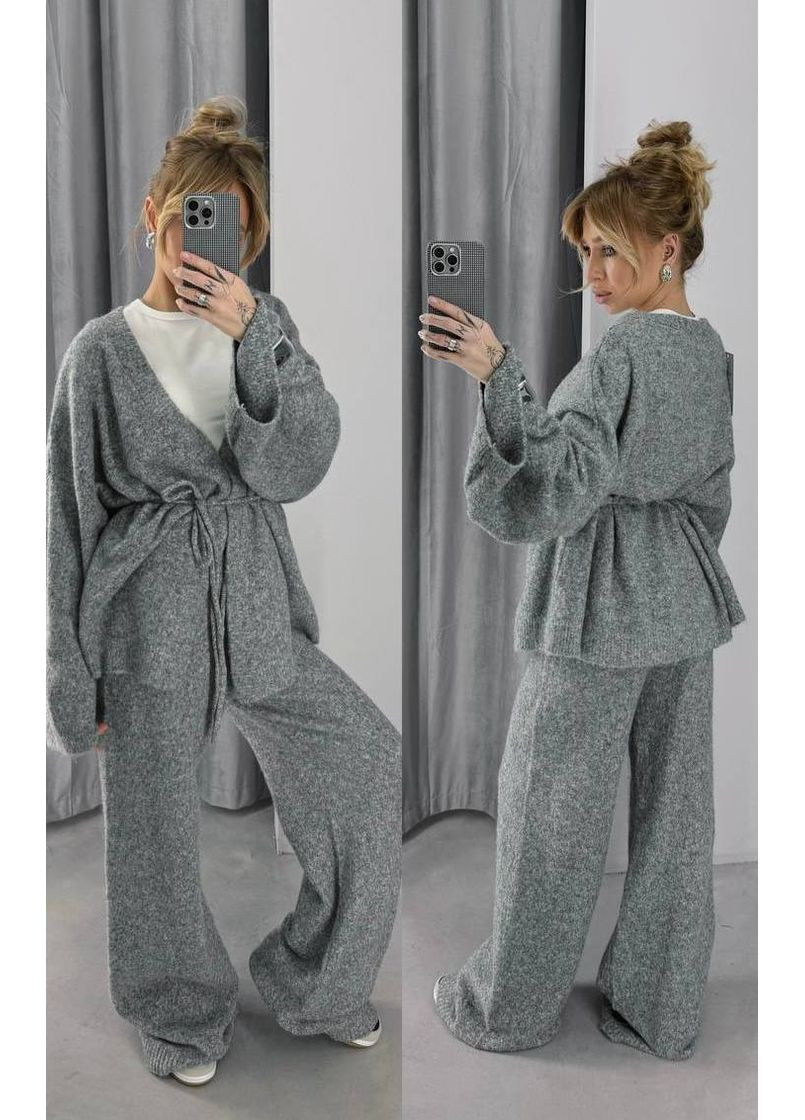 Женский костюм из ангоры: брюки палаццо, удлиненный кардиган + пояс MonCher (361855054)