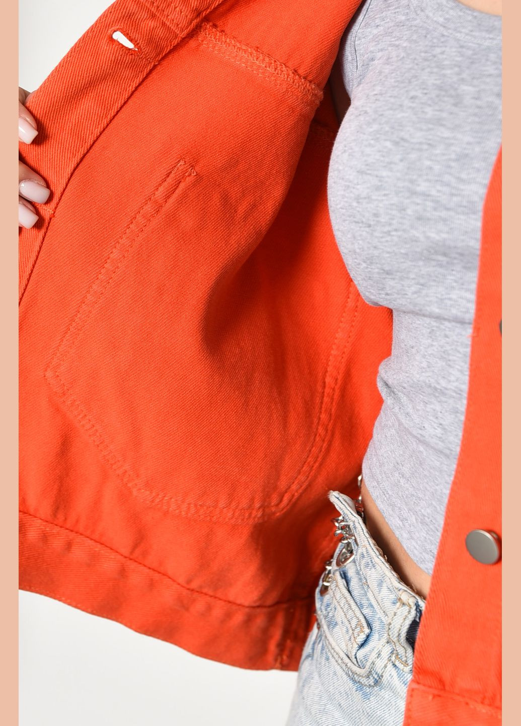Джинсівка жіноча помаранчевого кольору Let's Shop (294293159)