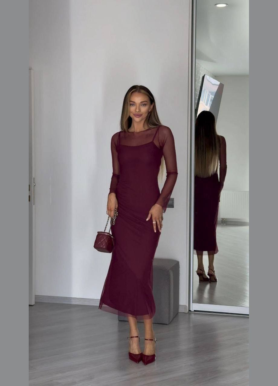 Бордовое праздничный, коктейльное, повседневный, откровенный, вечернее платье двойка No Brand