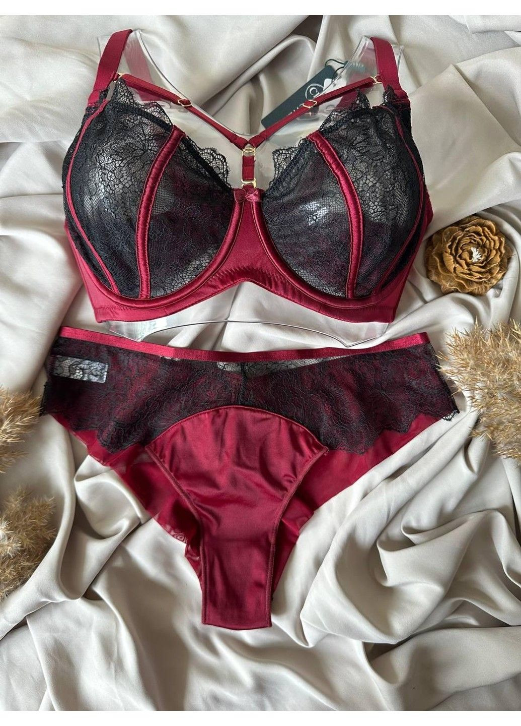 Бордовий комплект бюстгальтер + трусики сліпи 388 бордовий CHLX