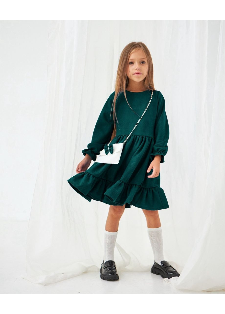 Зелена нарядне дитяче плаття із сумочкою замшеве зелене Kodi (367088596)