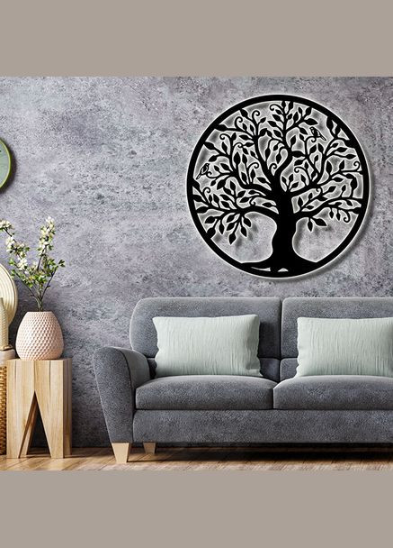 Панно 3D декоративное с объемом 15 мм для стен, Дерево круглое с птицами 60 х 60 см ванильное Декоинт (276708533)