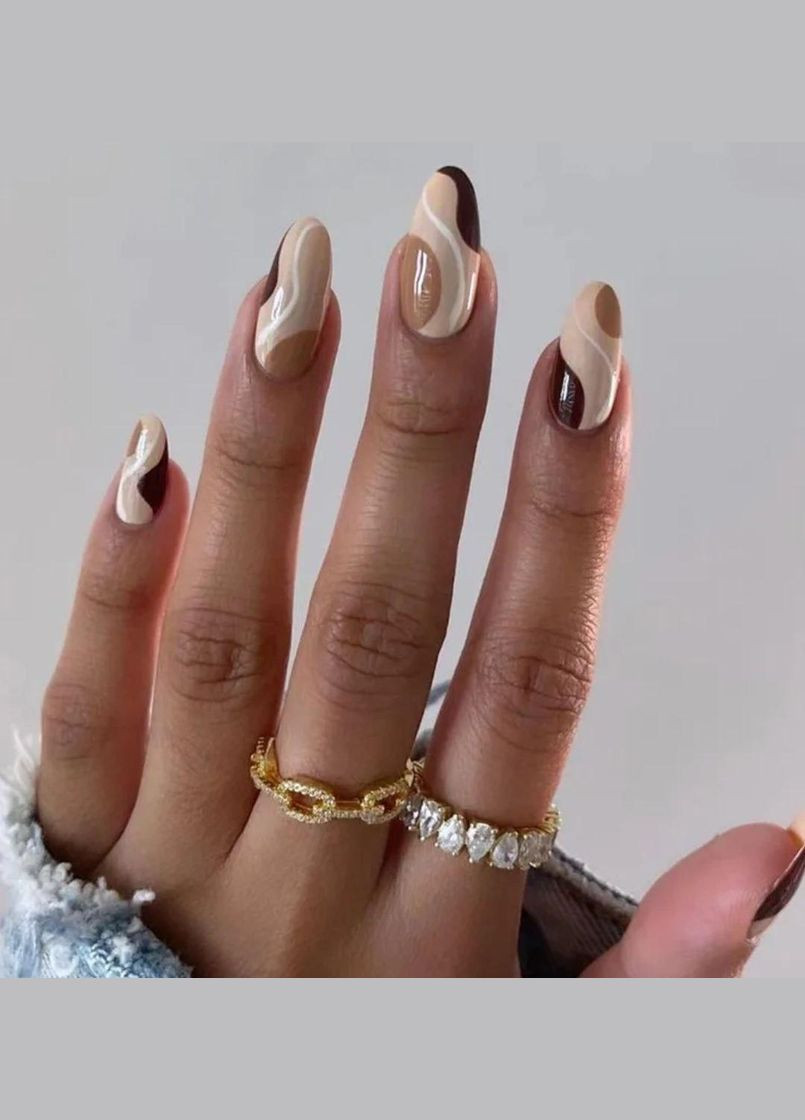 Накладні нігті зі скотчем абстрактні коричневі 24 шт Nails (292312894)