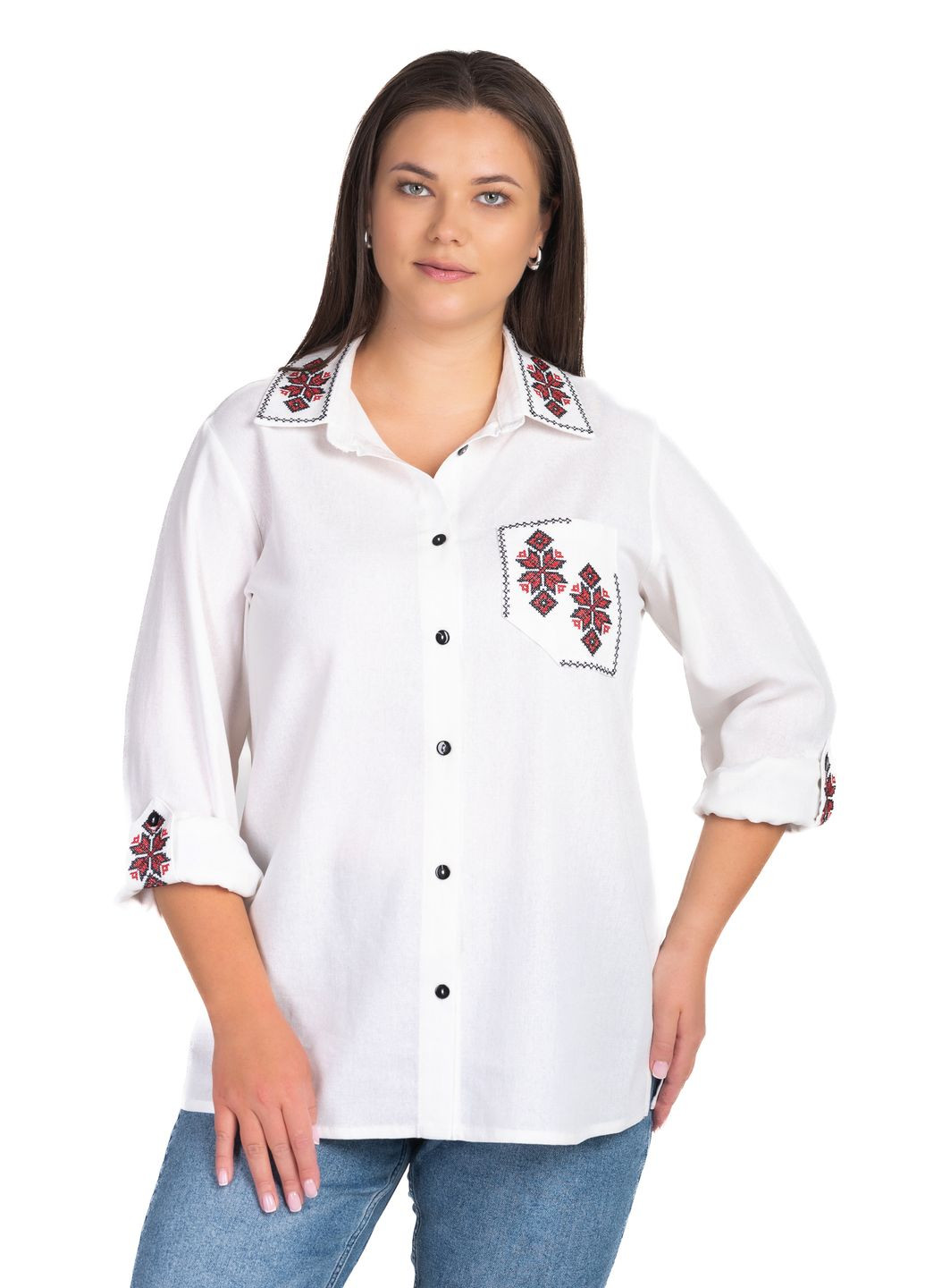 Біла жіноча сорочка з вишивкою орнамент (білий) Golfstream вільна льон (349462112)