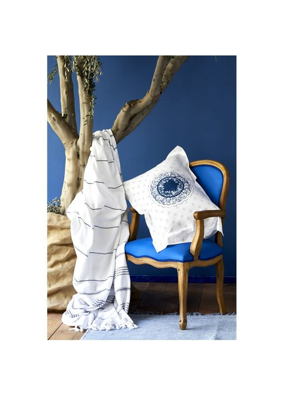 Набор постельного белья с покрывалом + пике Belina mavi 2019-2 голубой евро Karaca Home (285778510)