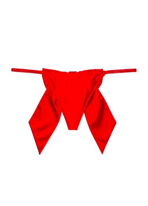 Жіночі трусики камінці зі стразами Satin Twinkle Bow V-String Pant червоні Victoria's Secret (322074946)