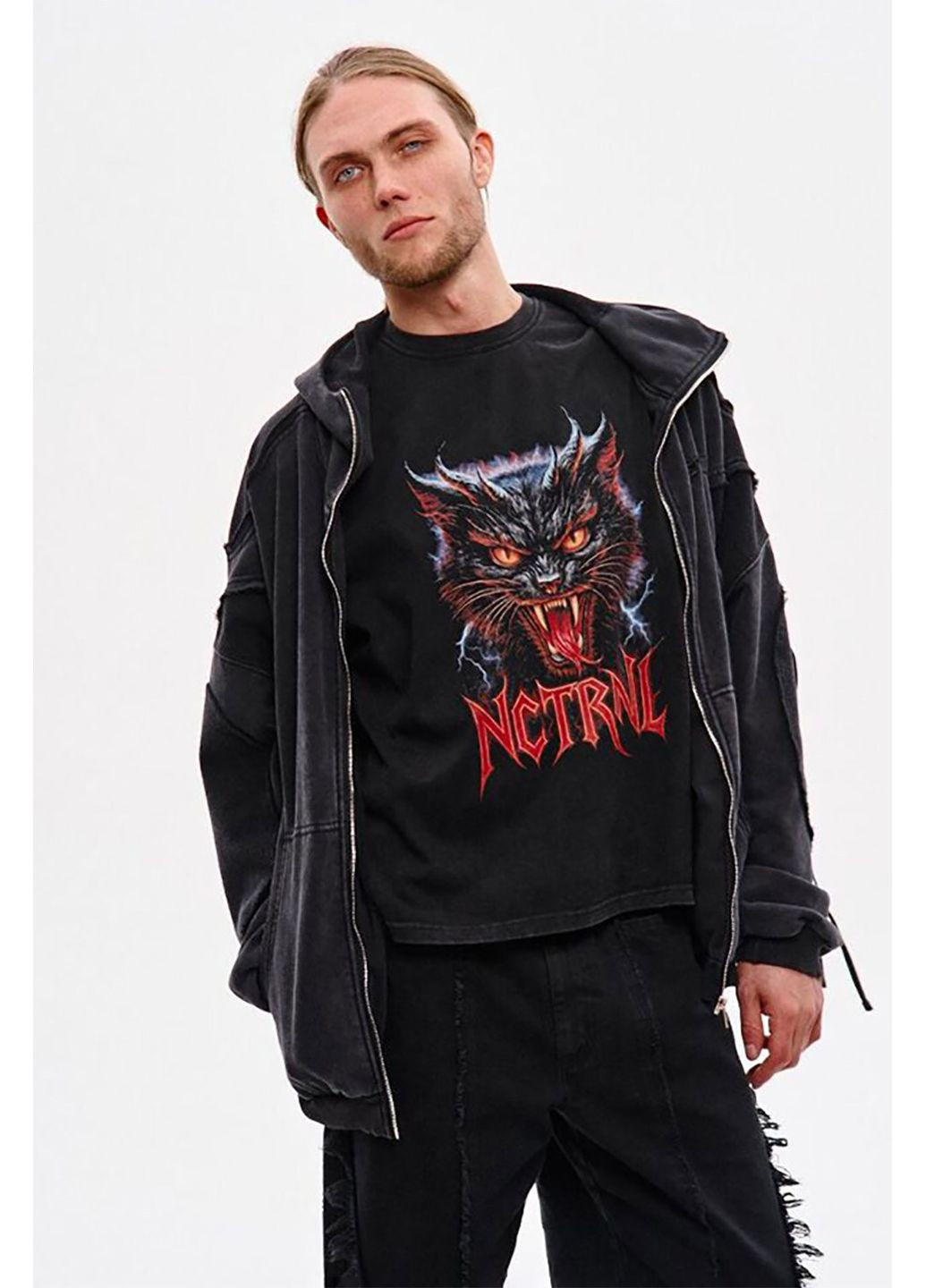 Чоловіче худі на блискавці NCTRNL оверсайз крою "Стілстоун" чорне ТУР (372519847)