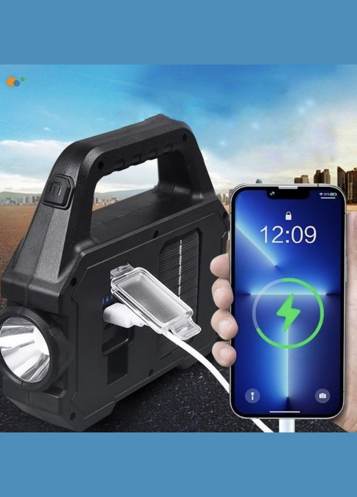 Акумуляторний LED ліхтар Power Bank із сонячною панеллю, Power Bank і бічна 2COB лампа USB No Brand (348118929)