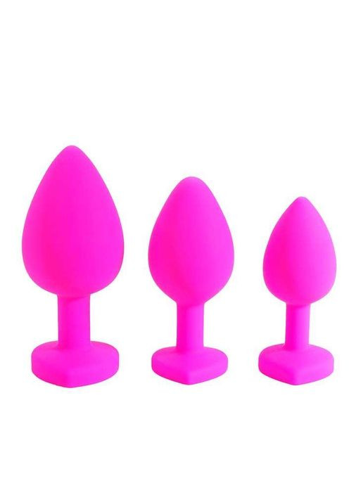 Набір рожевих силіконових анальних пробок "Сердечко" з кристалом- 3 шт (S/M/L) - Анальні іграшки No Brand (368893481)